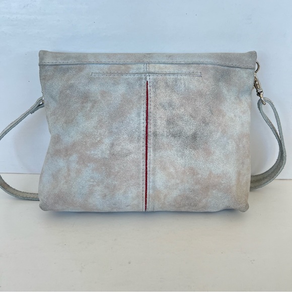 HAMMITT VIP Gray w Pewter Silver Suede Distressed Flap Strap Medium Crossbody - Picture 5 of 16